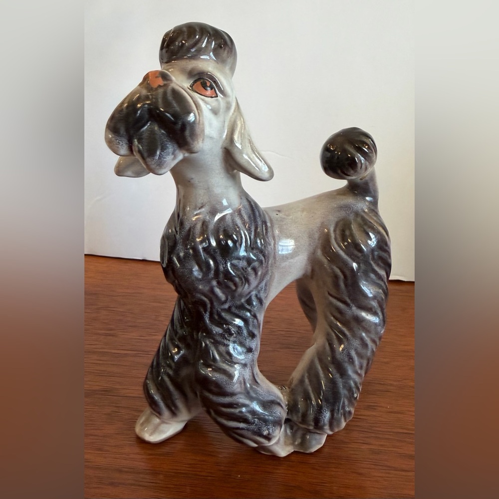 Vintage Standing Gray Poodle Dog Redware Pottery Figurine